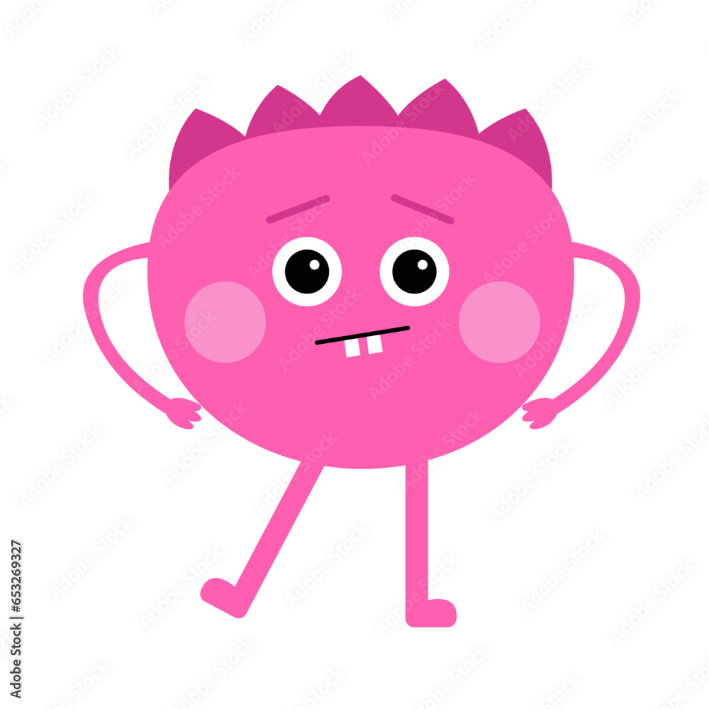 Cute Monster. Kawaii kids cartoon character. Monsters collection. Funny pink face. Template for poster, baby products logo and packaging design. Flat design. White background.