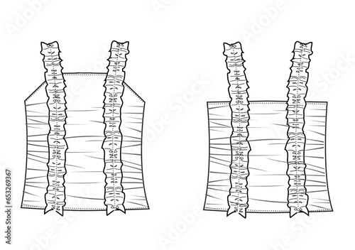girl frill detail with side shirring top fashion vector,technical drawing