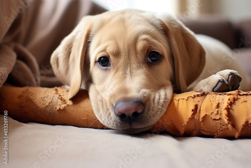 labrador retriever playing with a chew toy