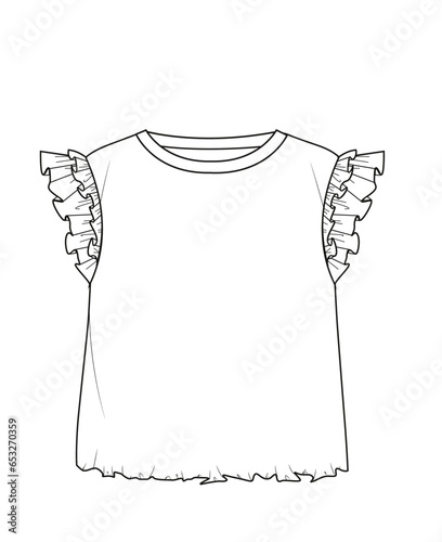 girl,women,ruffle sleeve,ettuce edge hem,top,tshirt,fashion vector,cad
