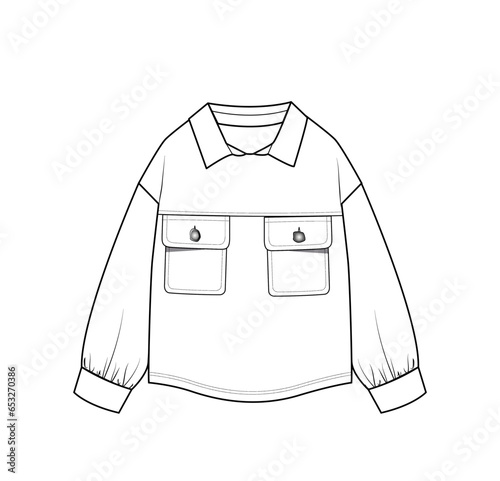  woman oversize collar shirt top with flap pocket fashion vector
