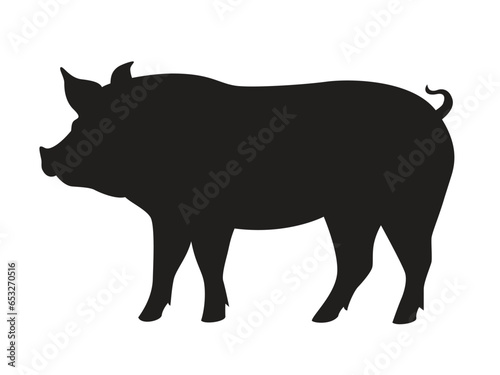 Silhouette of a pig, side view. Vector illustration isolated on white background
