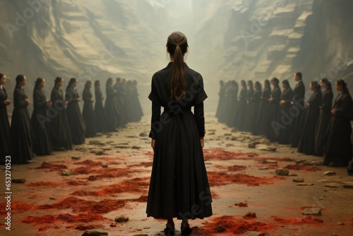woman in black dress in weird ritual, generative ai