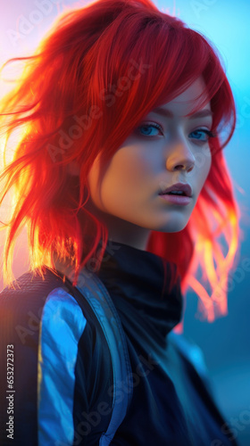 Portrait of Stunning Young Alien Woman with Blue Hair Captured in Golden Hour and Natural Light, High-Quality Beauty Photography  © The_AI_Revolution