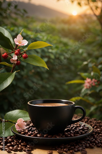 cup of coffee and flowers