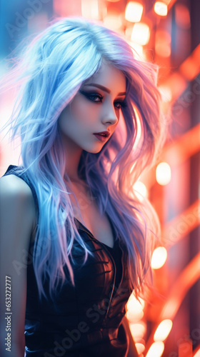 Portrait of Stunning Young Alien Woman with Blue Hair Captured in Golden Hour and Natural Light, High-Quality Beauty Photography  © The_AI_Revolution