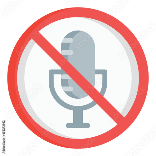  sign, sound, microphone, prohibition, audio Icon, Flat style icon vector illustration, Suitable for website, mobile app, print, presentation, infographic and any other project.
