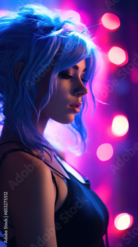Striking Vertical Portrait of Modern Woman with Blue Hair in Futuristic or Cosmic Setting  High-Quality Creative Photography