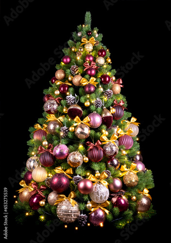 beautiful christmas tree isolated on black background