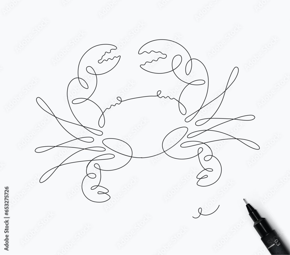Crab sea creature drawing in pen line style on white background