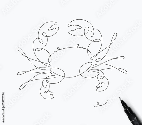 Obraz na płótnie Crab sea creature drawing in pen line style on white background w salonie