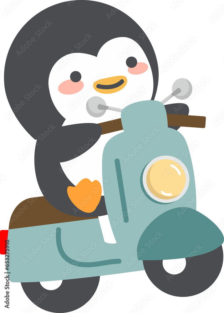 Obraz premium Cute Penguin riding scooter flat