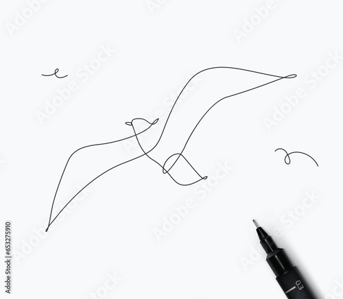 Obraz na płótnie Seagull drawing in minimalism style pen line style on white background w salonie