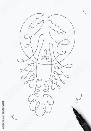Obraz na płótnie Lobster sea creature drawing in pen line style on white background w salonie