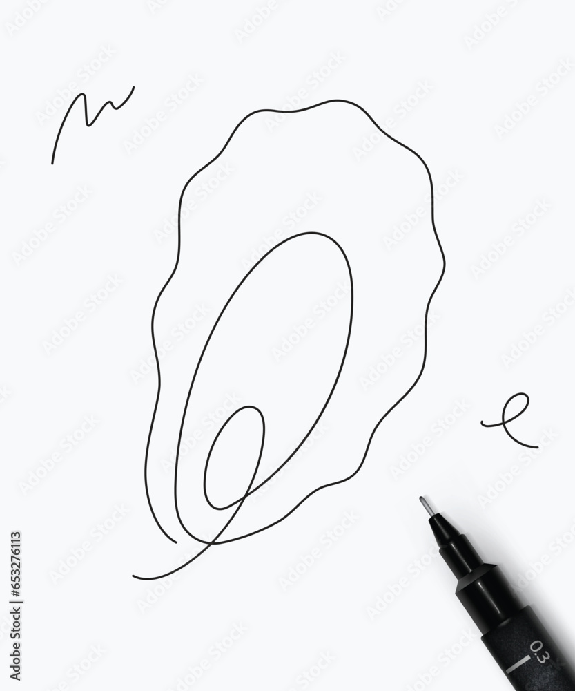 Oyster sea creature drawing in pen line style on white background