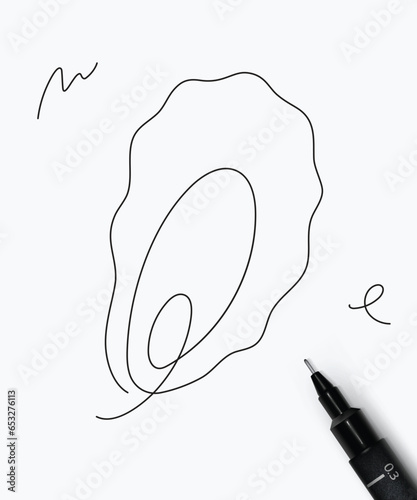 Obraz na płótnie Oyster sea creature drawing in pen line style on white background w salonie