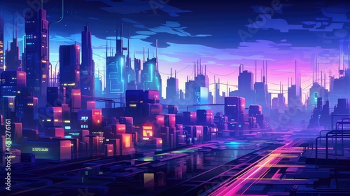 pixel voxel city landscape illustration background design  3d render  modern futuristic pixel voxel city landscape