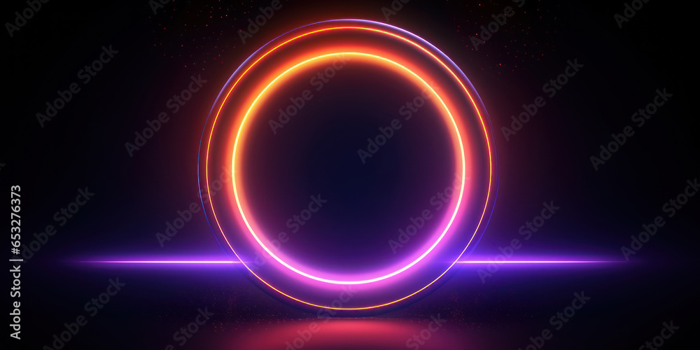 Neon futuristic flashes circles on black background.