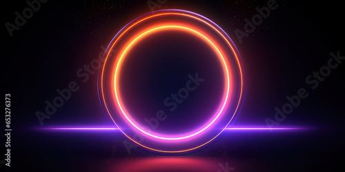 Neon futuristic flashes circles on black background.