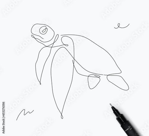 Obraz na płótnie Sea turtle creature drawing in pen line style on white background w salonie