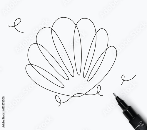 Obraz na płótnie Sea shell ocean creature drawing in pen line style on white background w salonie