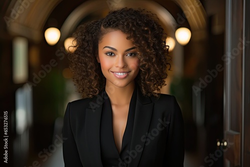 Portret pięknej Afro Amerykanki businesswoman w biurze 