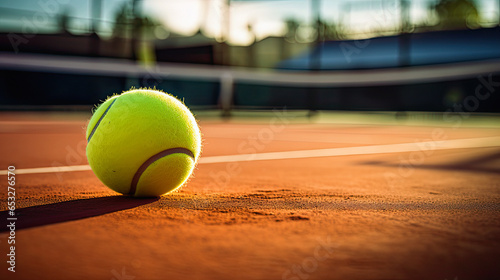 Tennis court, racket, ball