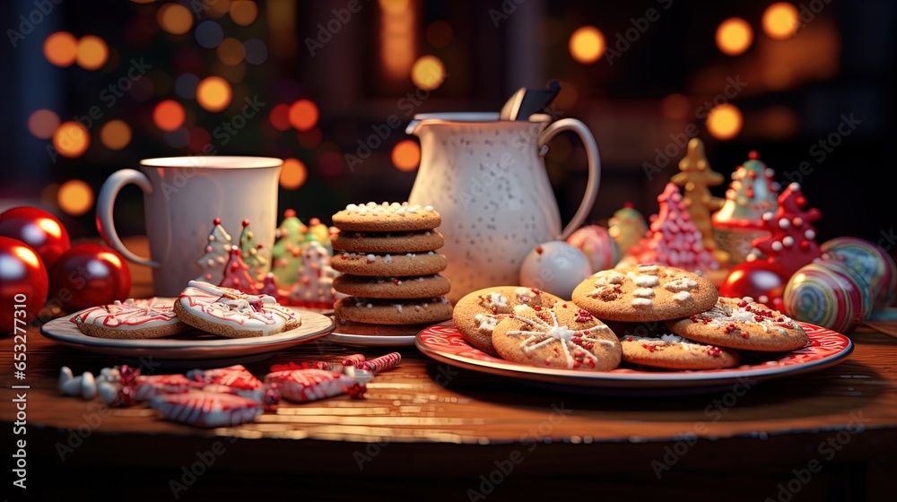 Fototapeta premium Yuletide Delights: Colorful Christmas Bakery Treats and Festive Sweets in 8K created with generative ai technology