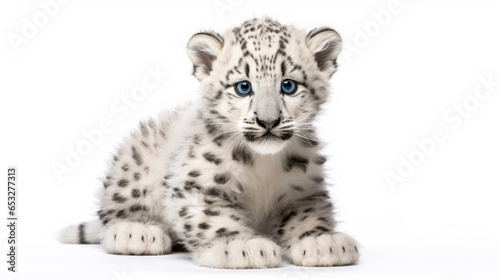 Snow leopard Soft toy on a white background  cut blue-eyed