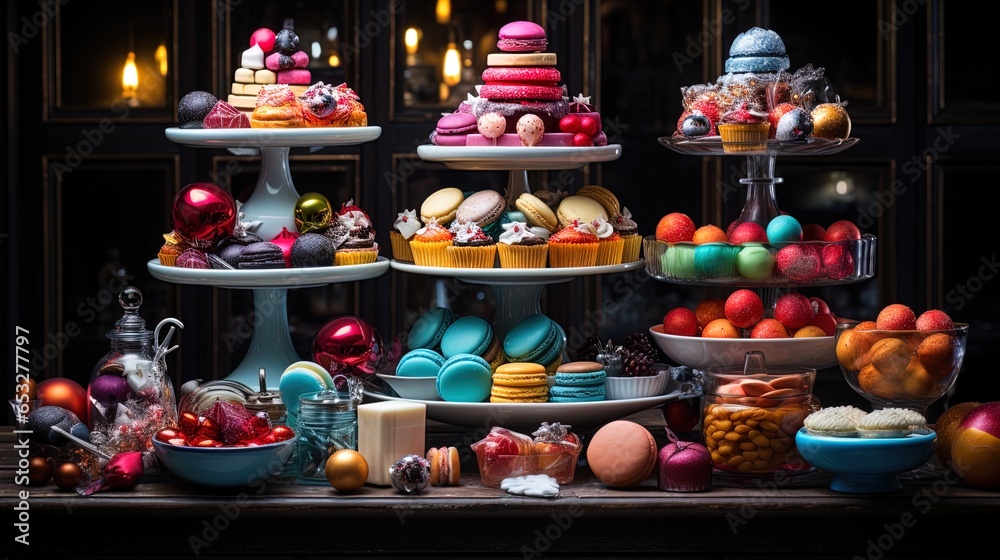 Fototapeta premium Yuletide Delights: Colorful Christmas Bakery Treats and Festive Sweets in 8K created with generative ai technology