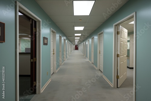 office hallway with doors labelled interview rooms