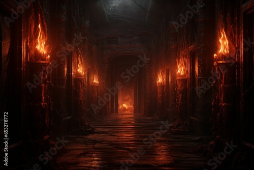 Hell's Gates, Halloween's Abyssal Entrance, Fiery Portals to the Realm of Demons, Where Malevolence and Torment Prevail photo