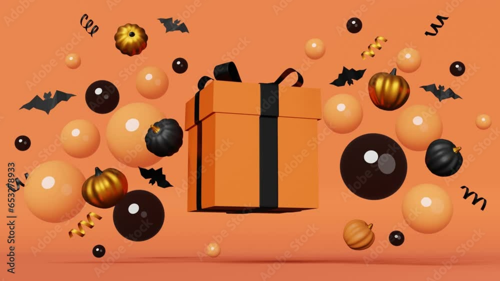 Halloween sale Pumpkins gift box black flying bats floating bubbles ...