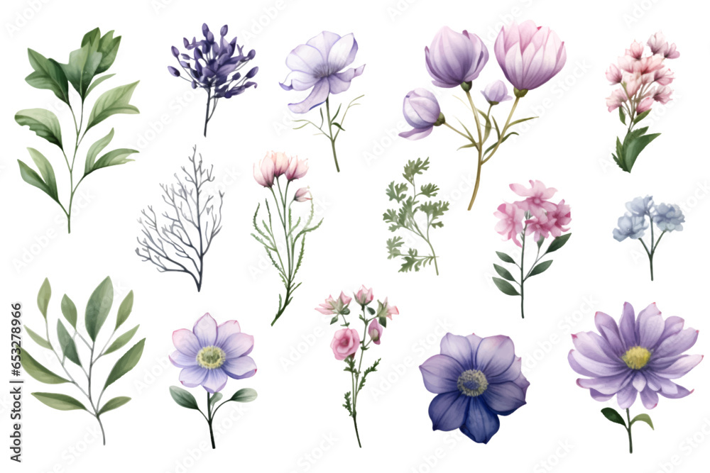 collection of watercolor floral clip arts