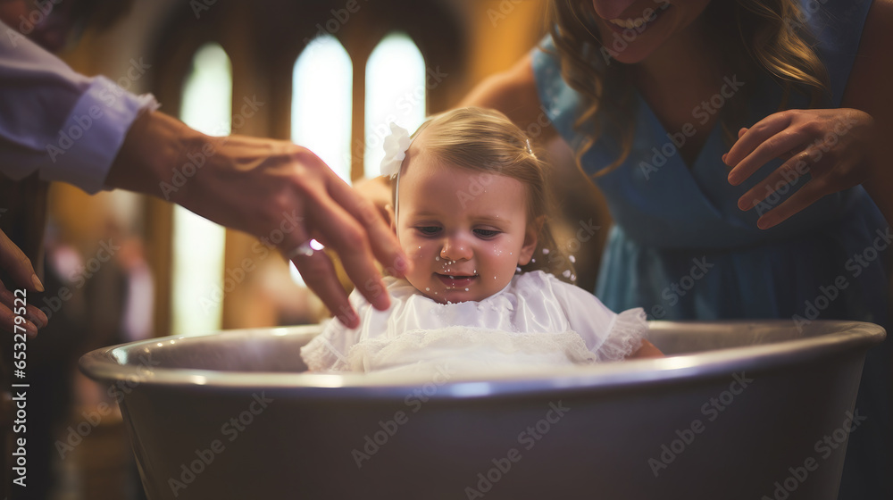 Generative AI, sacrament of baptism of a small child in a Christian ...