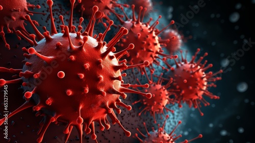 Image of flu COVID-19 virus cell. Coronavirus Covid 19 pandemic influenza background. Generative AI