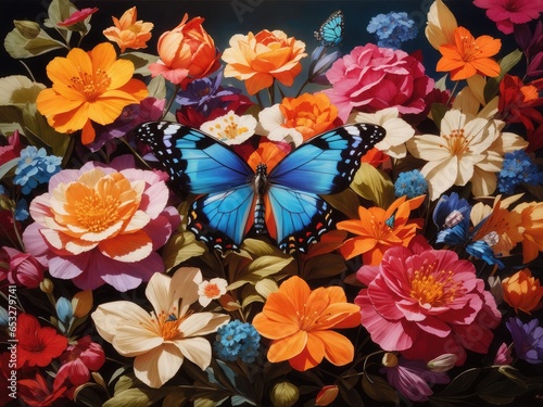 bouquet of colorful flowers with butterflies