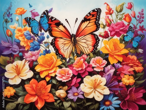 color flowers and butterflies background © ahmudz