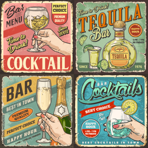 Bar booze set posters colorful