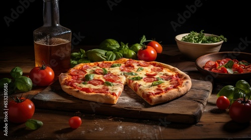 Pizza with tomatoes and basil