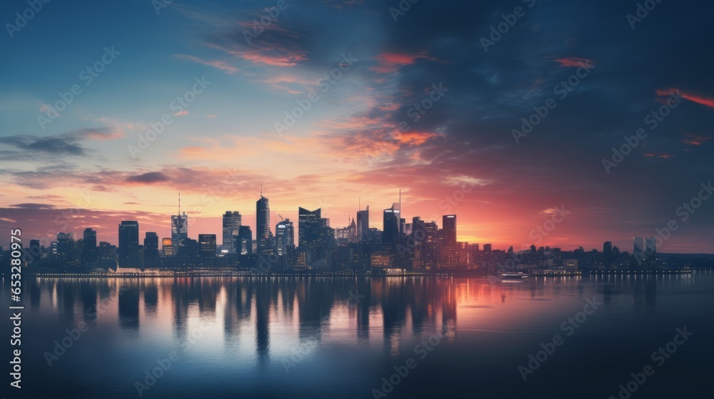 big city skyline during sunset