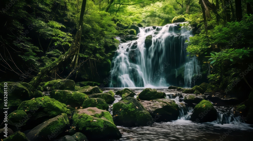 Fototapeta premium waterfall in a lush green forest