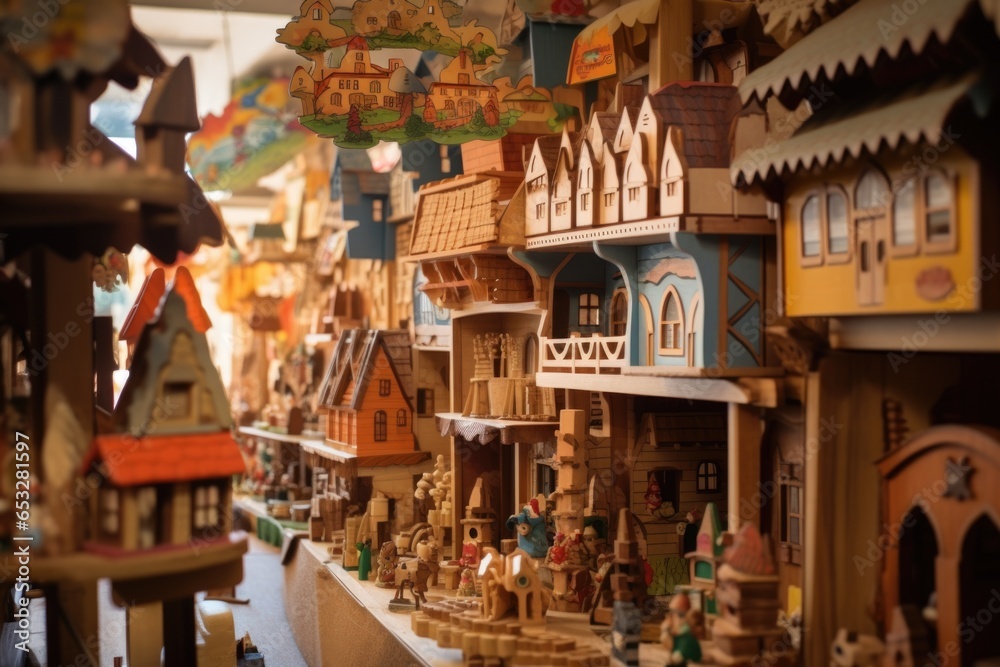 close-up of wooden toys shop in the fair