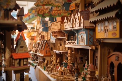 close-up of wooden toys shop in the fair