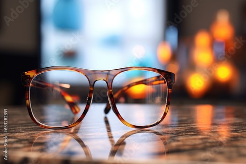 a pair of glasses looking at a blurred image