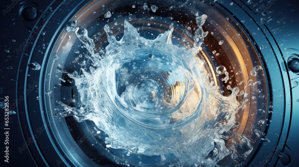 Image of a washing machine drum brimming with clean water. Image of a washing machine drum brimming with clean water.