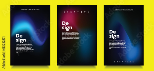 Colorful fluid and wavy gradient mesh background template copy space set. Dynamic colour gradation flow backdrop holo design for poster  banner  flyer  magazine  cover  brochure  festival  or event