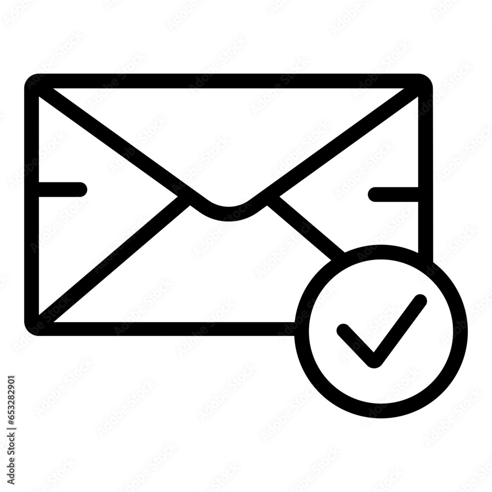 black icon - Envelope with checkmark
A black and white icon of an envelope with a checkmark, symbolizing successful message delivery or confirmation black icon - Envelope with checkmark
A black and white icon of an envelope with a checkmark, symbolizing successful message delivery or confirmation