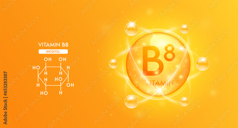 Vitamin B8 with structure chemical formula. Bubble collagen serum
