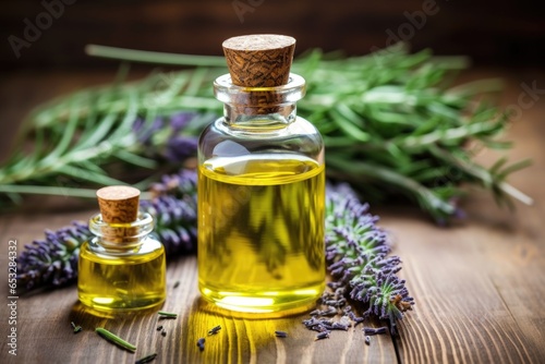 close up of organic lavender essential oil bottle